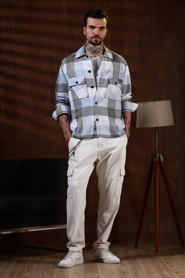 Jute: Blue & White Checks Jacket