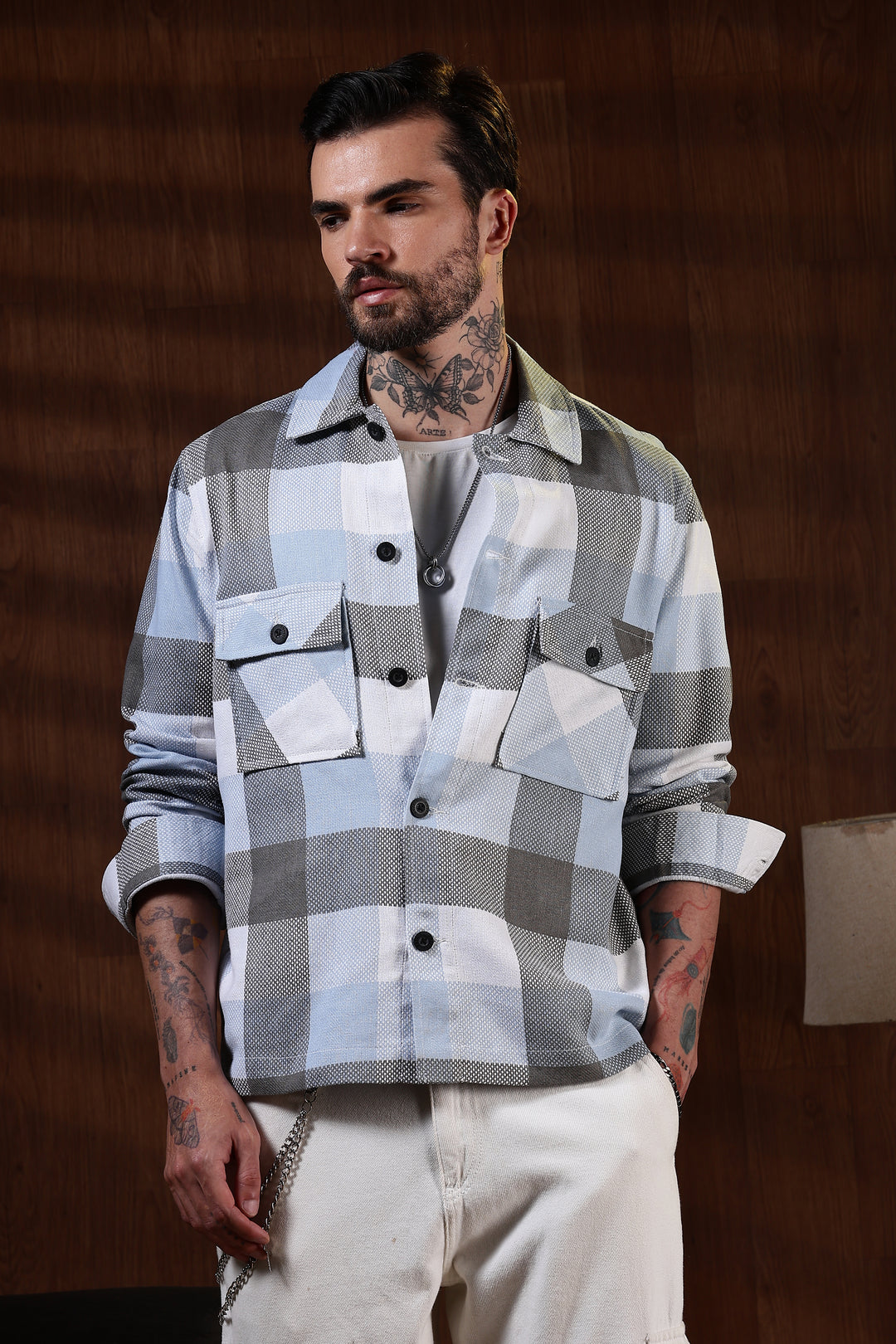 Jute: Blue & White Checks Jacket