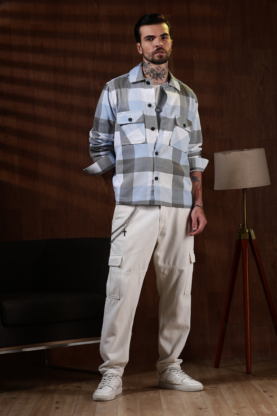 Jute: Blue & White Checks Jacket