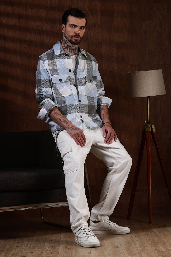 Jute: Blue & White Checks Jacket