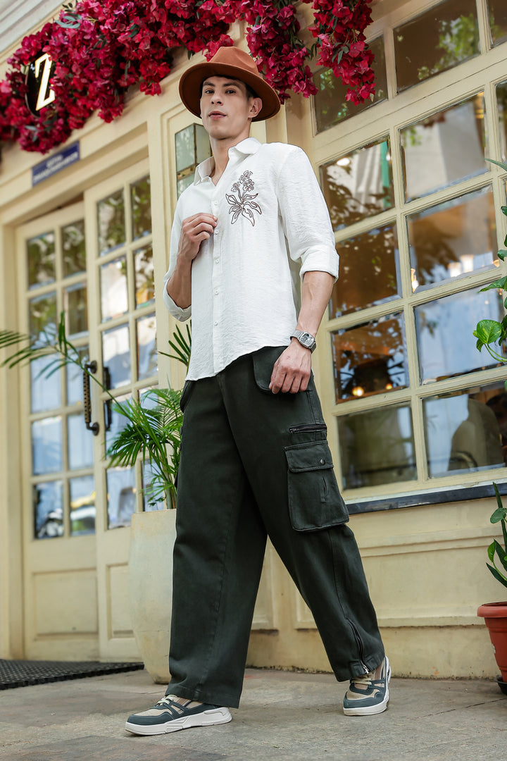 Flourish Embroidery Textured Fabric Shirt