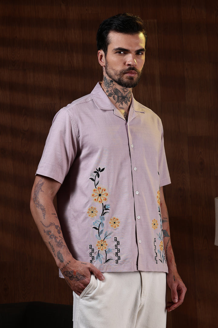 Sparkler Embroidery cuban Shirt