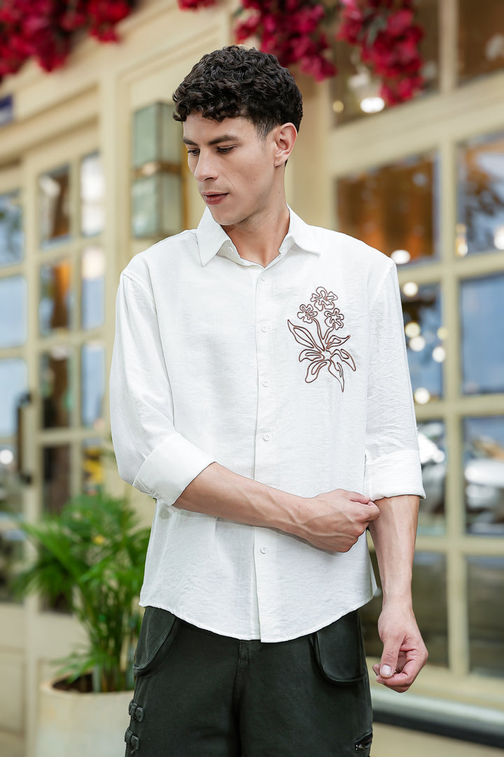 Flourish Embroidery Textured Fabric Shirt