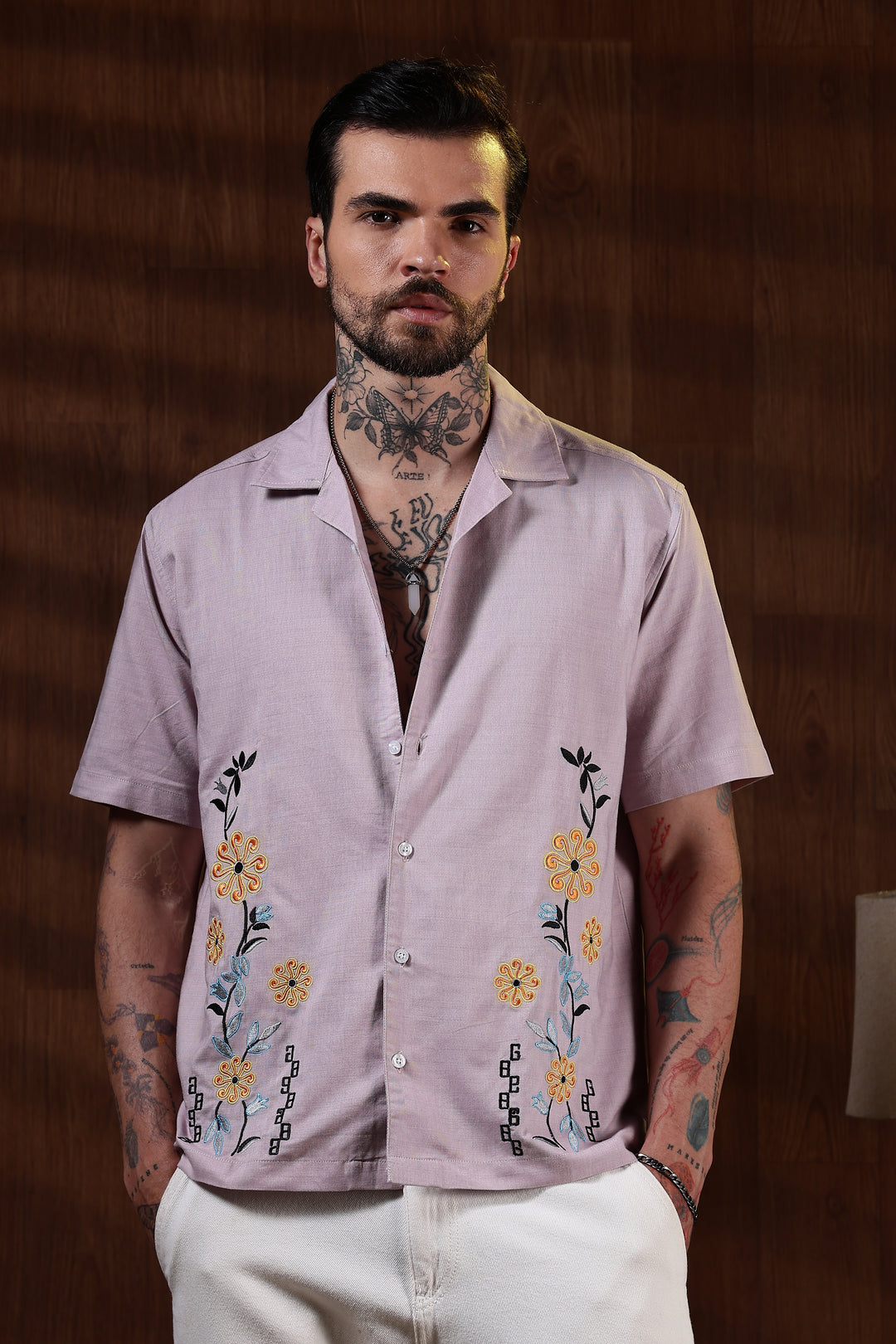 Sparkler Embroidery cuban Shirt