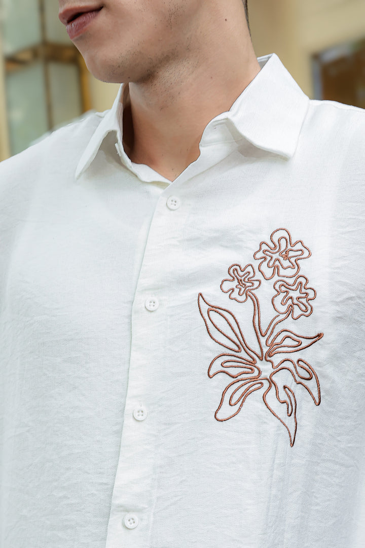 Flourish Embroidery Textured Fabric Shirt