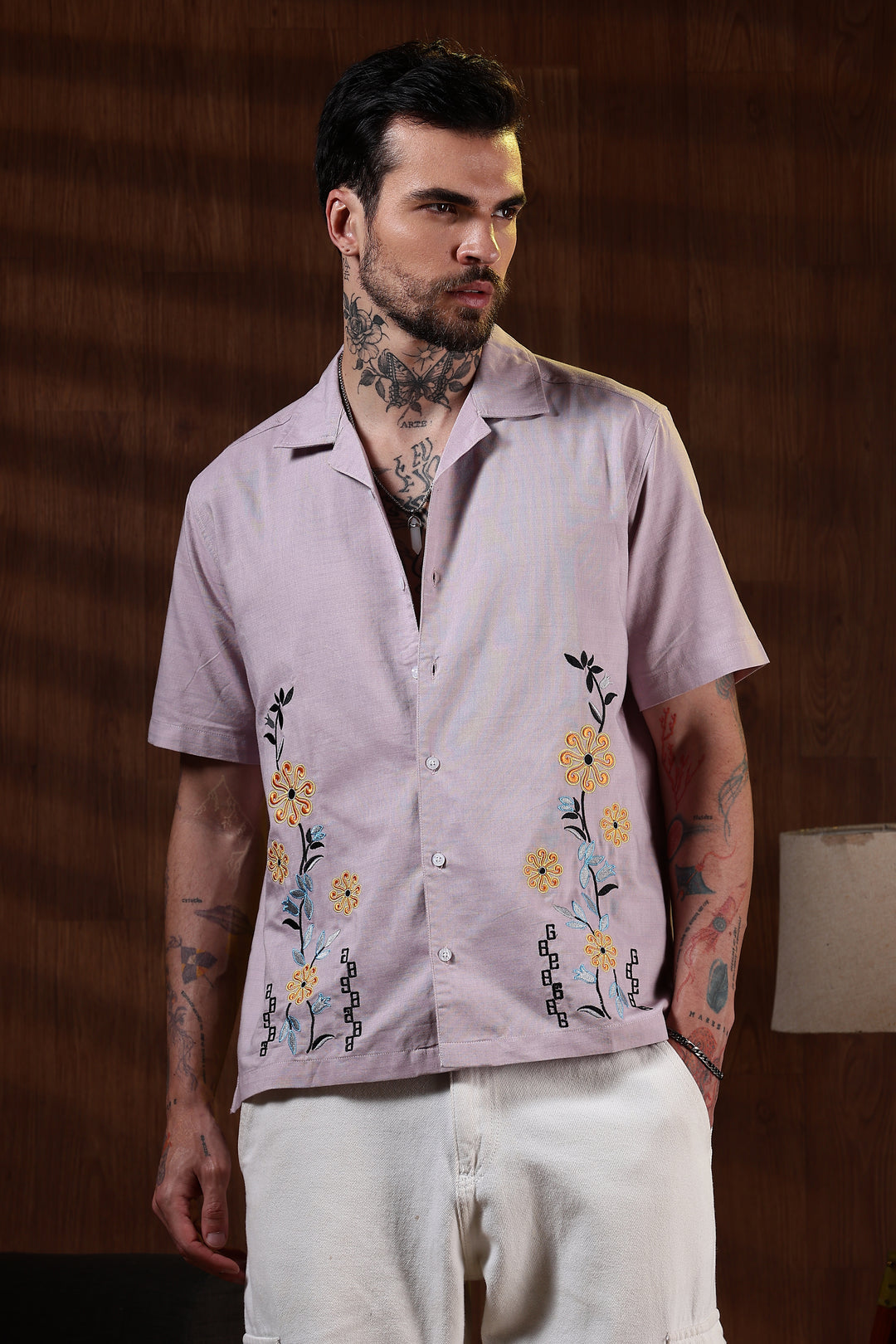 Sparkler Embroidery cuban Shirt