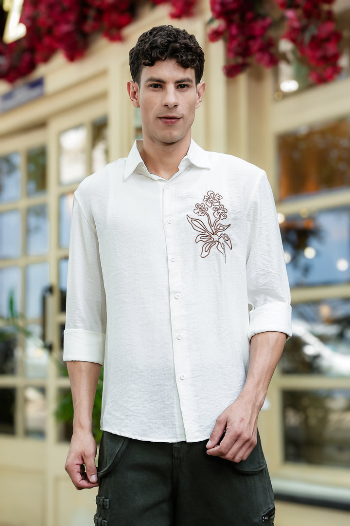 Flourish Embroidery Textured Fabric Shirt