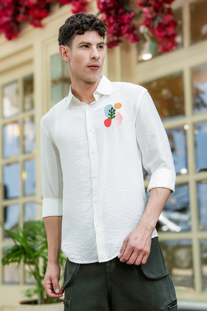Abstract Sea Embroidery Textured fabric Shirt