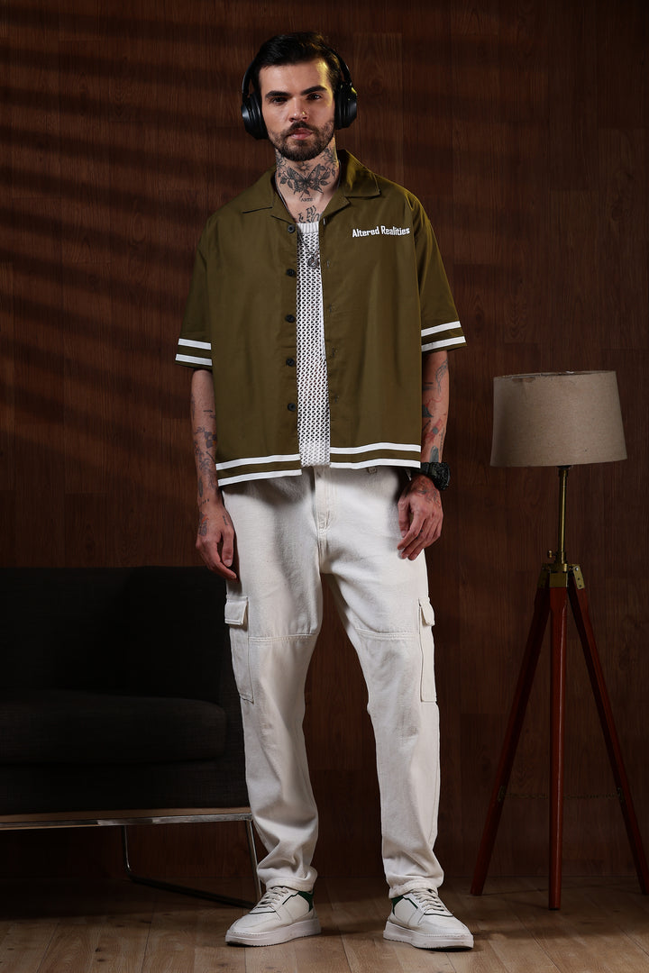 Altered Realities: Olive Embroidery Oversized Shirt