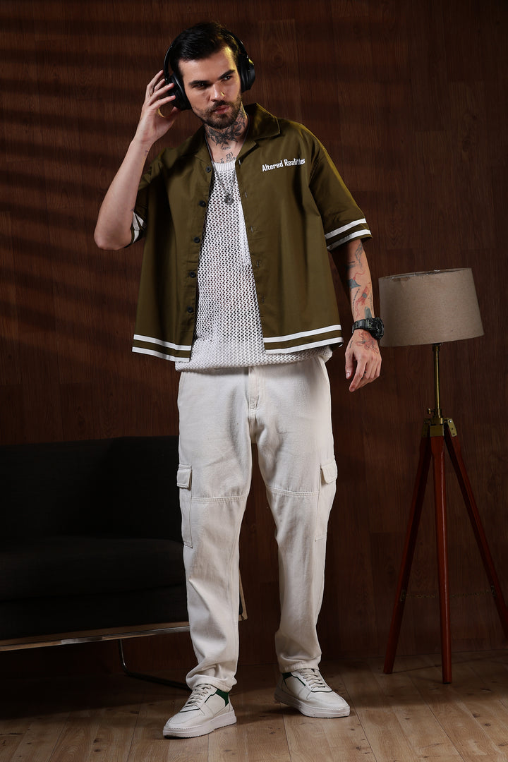Altered Realities: Olive Embroidery Oversized Shirt