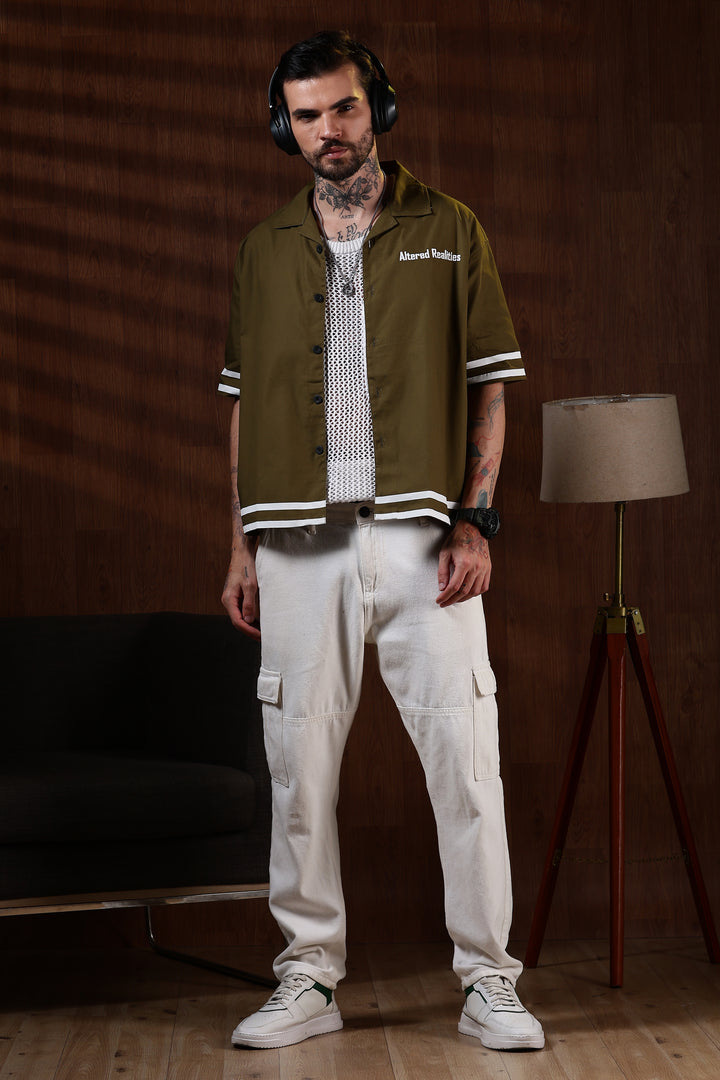 Altered Realities: Olive Embroidery Oversized Shirt