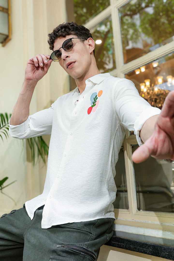Abstract Sea Embroidery Textured fabric Shirt
