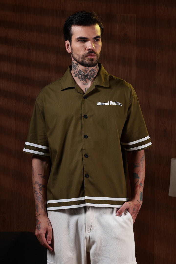 Altered Realities: Olive Embroidery Oversized Shirt