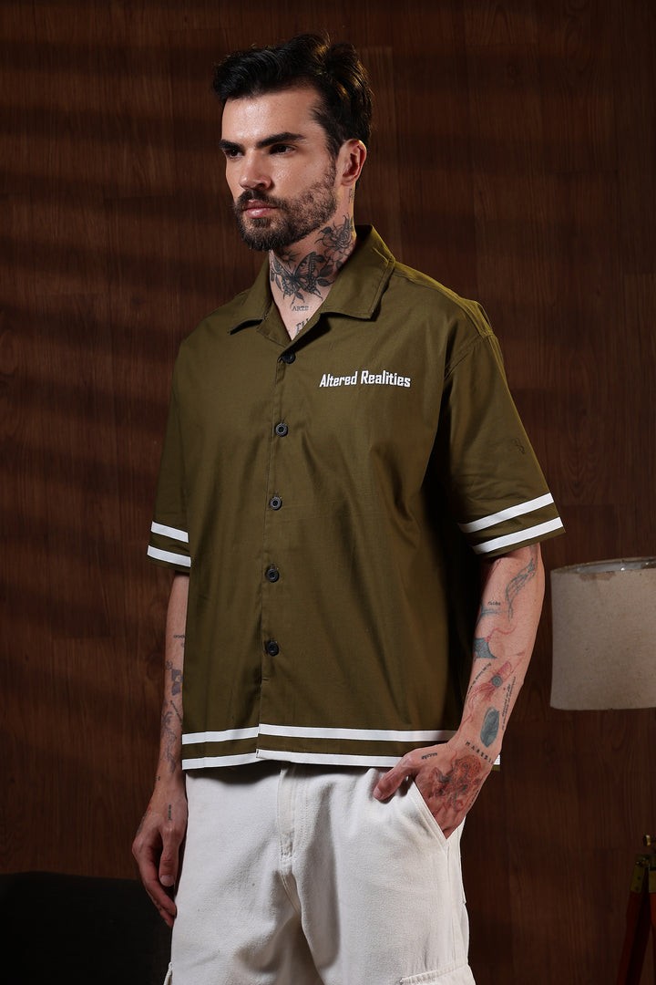Altered Realities: Olive Embroidery Oversized Shirt