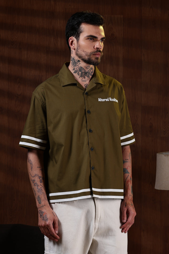 Altered Realities: Olive Embroidery Oversized Shirt
