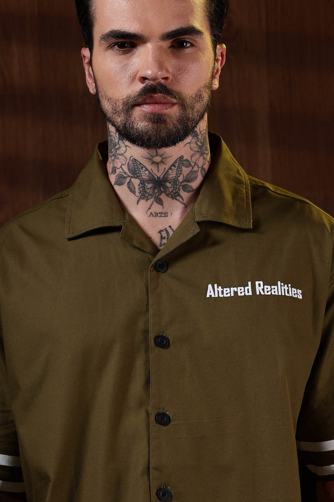 Altered Realities: Olive Embroidery Oversized Shirt