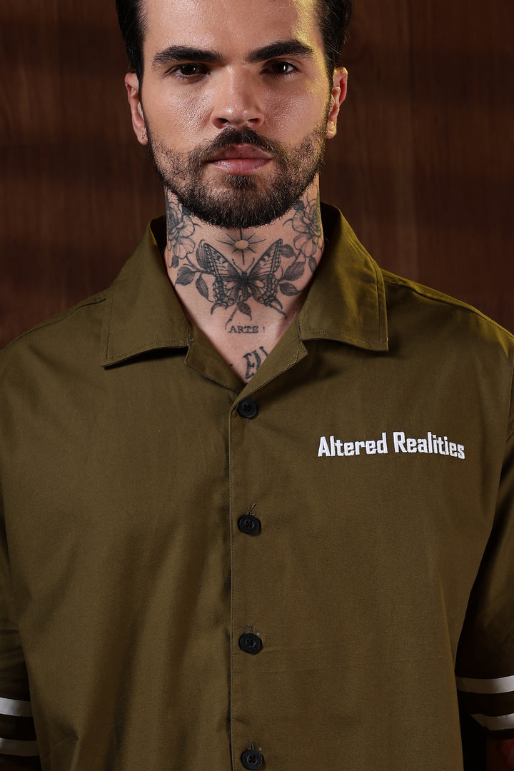 Altered Realities: Olive Embroidery Oversized Shirt