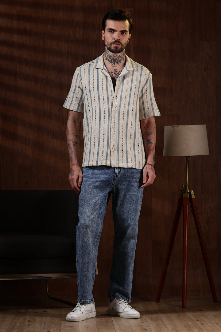 Blue Streak Crochet Shirt