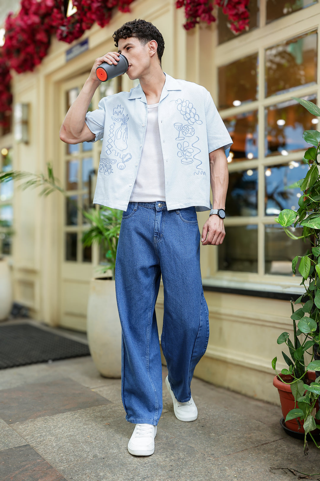 Art of Greece Embroidery Textured fabric Blue Shirt