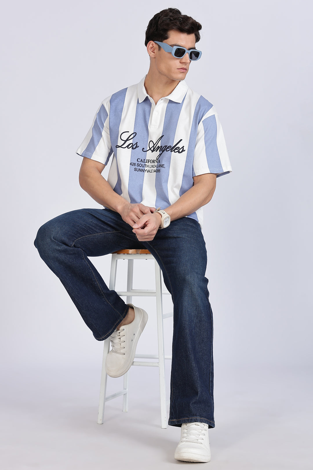 Los Angeles: Oversized Stripes Polo Shirt