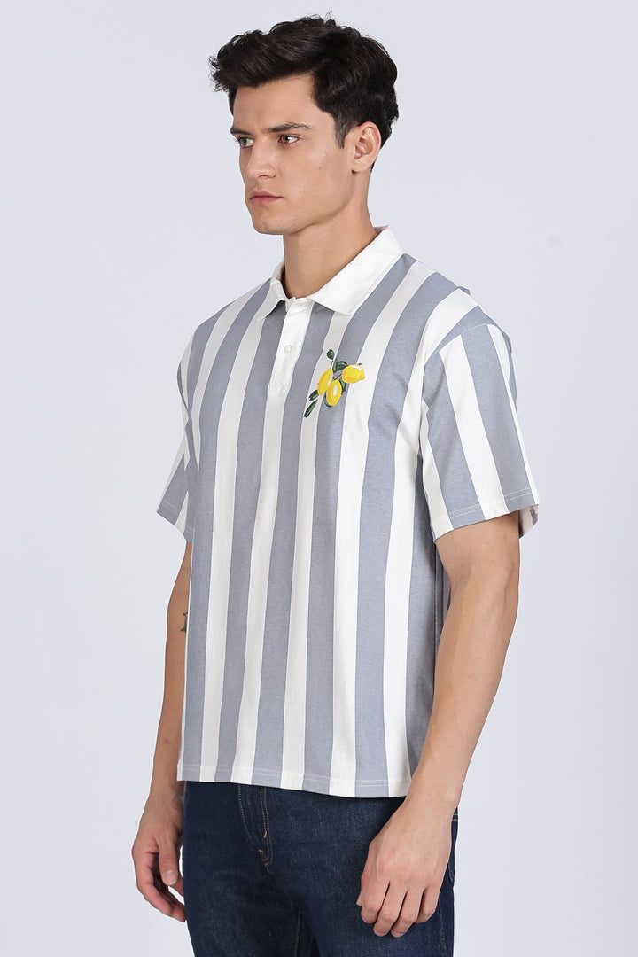Lemon: Grey Stripes Polo Shirt