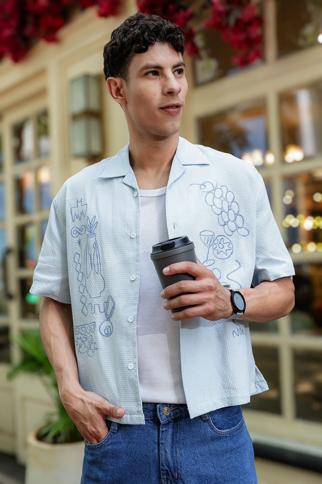 Art of Greece Embroidery Textured fabric Blue Shirt