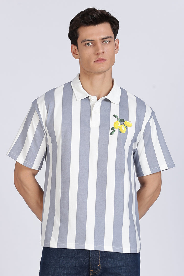 Lemon: Grey Stripes Polo Shirt