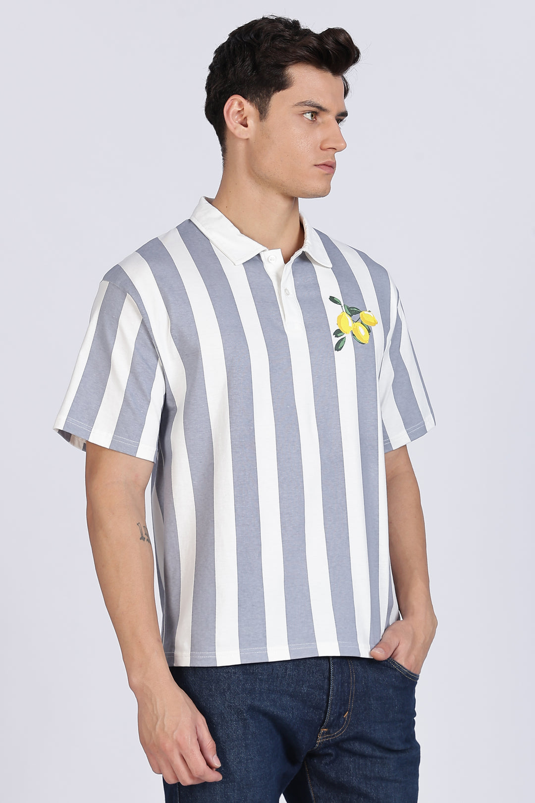Lemon: Grey Stripes Polo Shirt