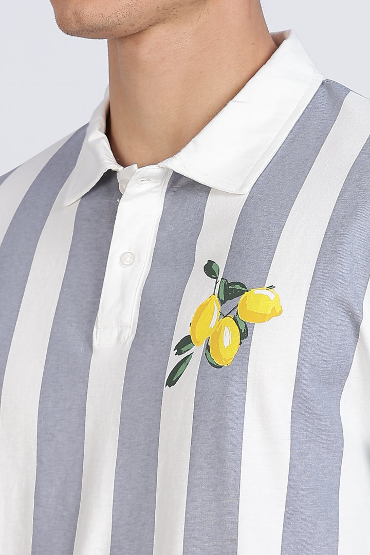 Lemon: Grey Stripes Polo Shirt