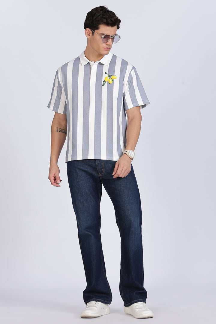 Lemon: Grey Stripes Polo Shirt