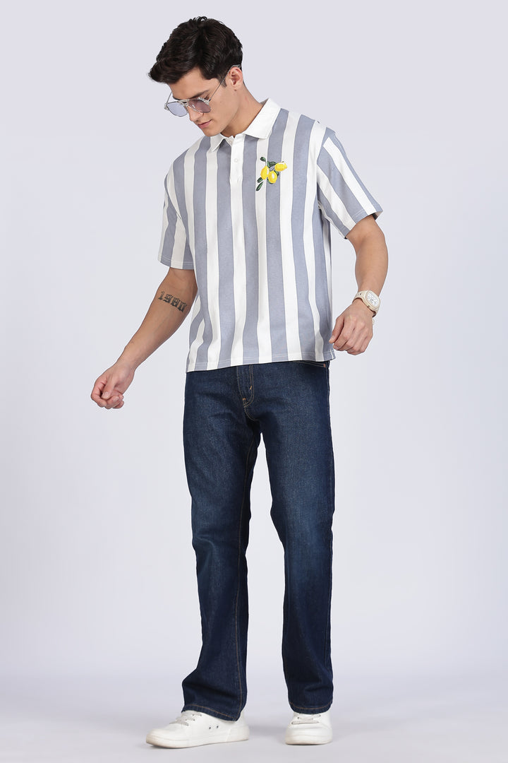 Lemon: Grey Stripes Polo Shirt