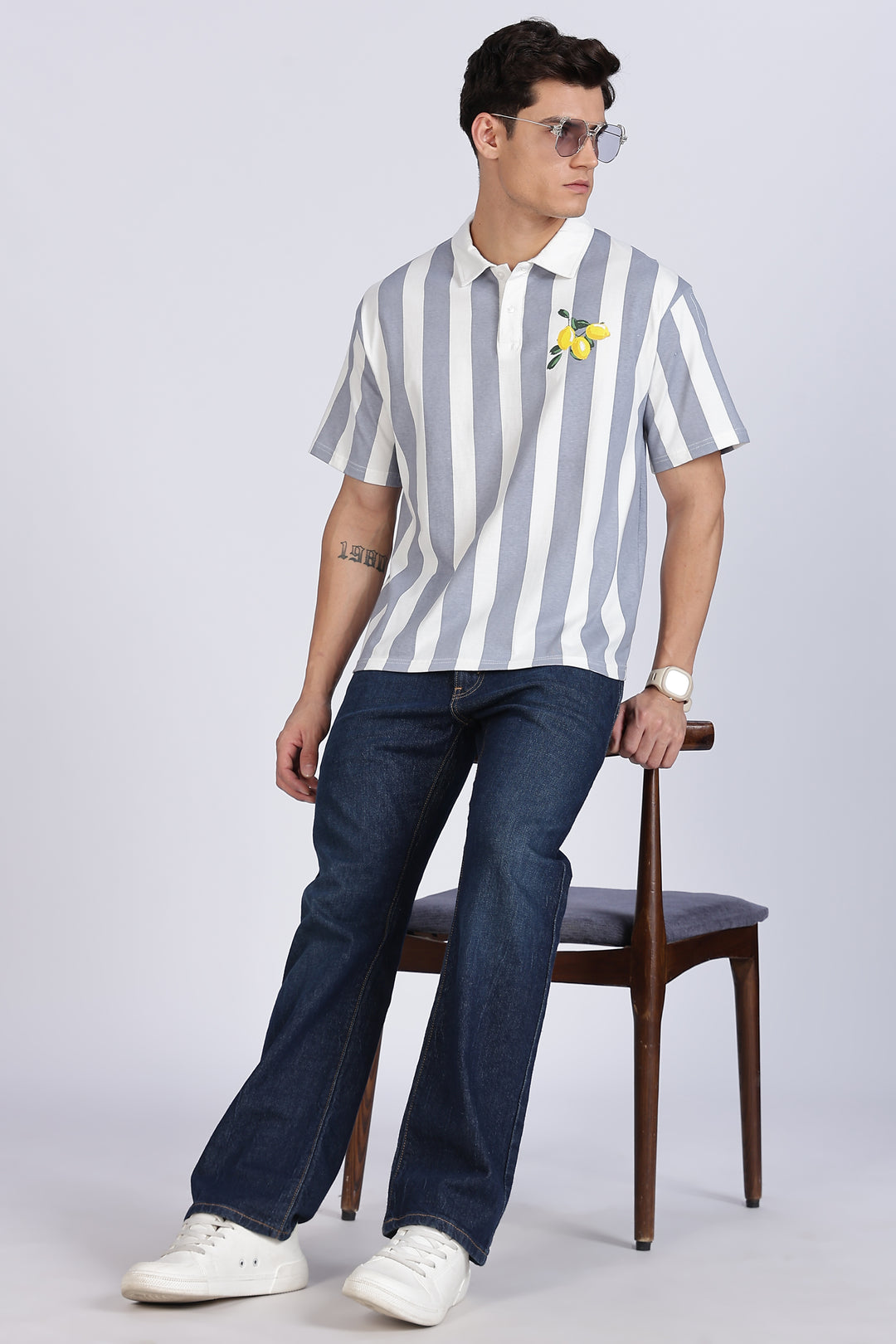 Lemon: Grey Stripes Polo Shirt