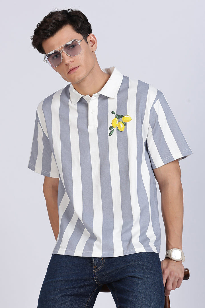 Lemon: Grey Stripes Polo Shirt