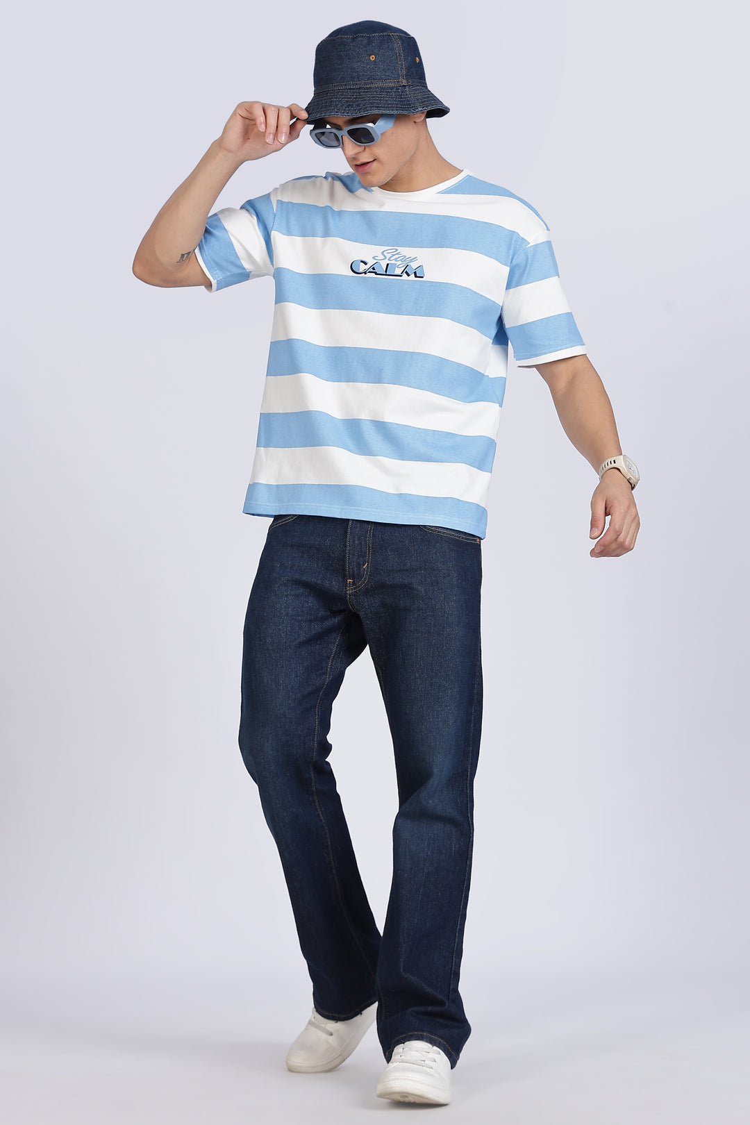 Stay Calm: Blue Stripes Oversized T-shirt
