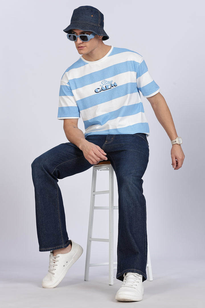 Stay Calm: Blue Stripes Oversized T-shirt
