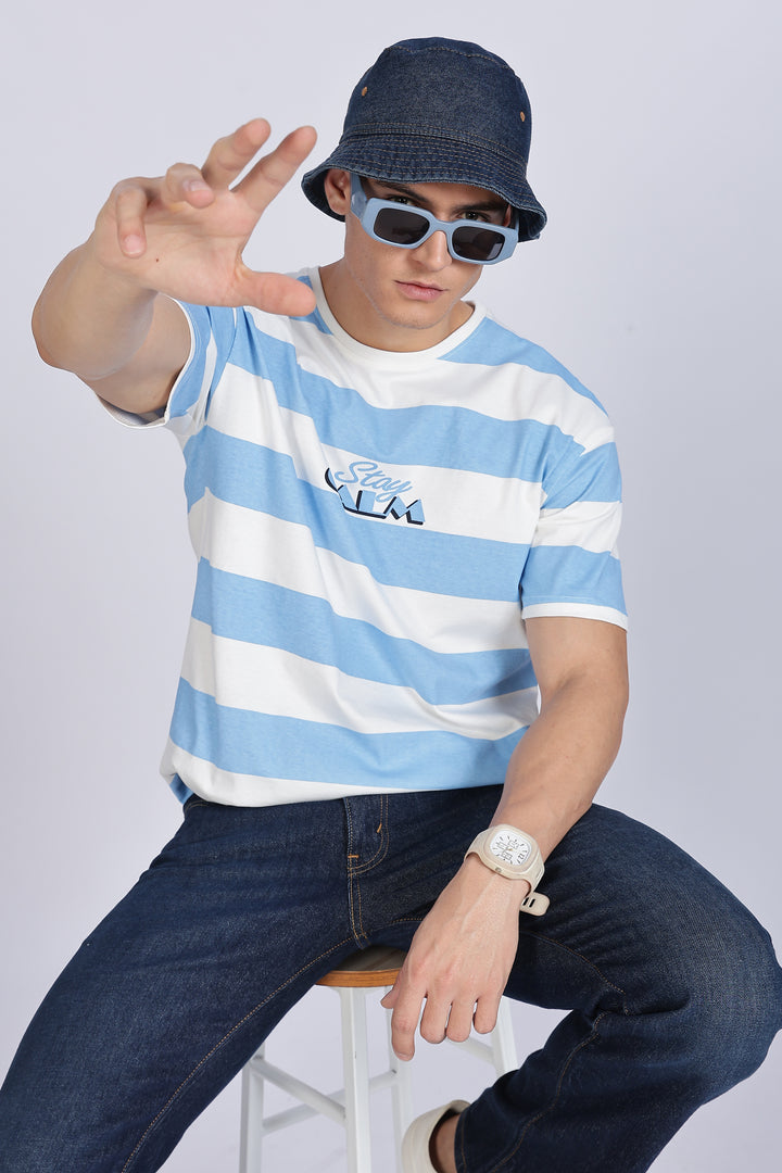 Stay Calm: Blue Stripes Oversized T-shirt