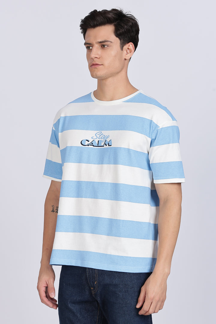 Stay Calm: Blue Stripes Oversized T-shirt