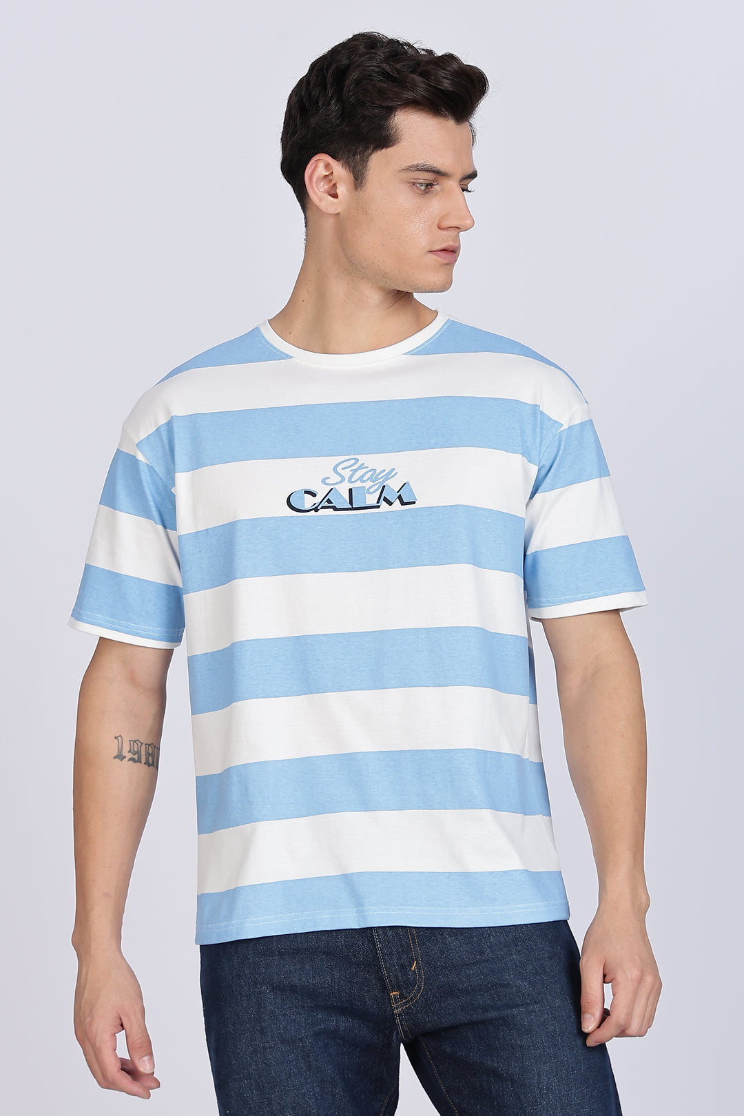 Stay Calm: Blue Stripes Oversized T-shirt