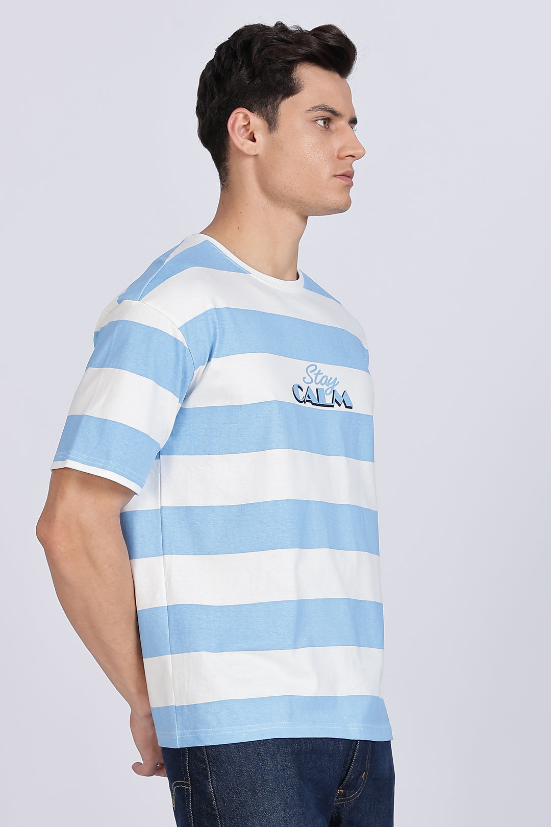 Stay Calm: Blue Stripes Oversized T-shirt