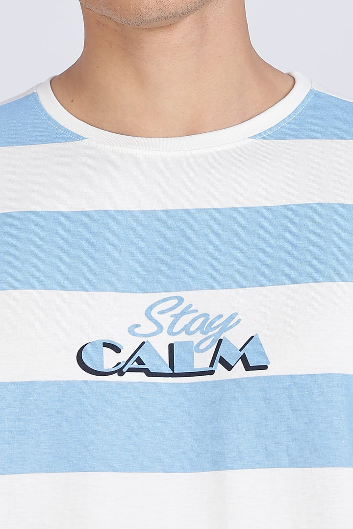 Stay Calm: Blue Stripes Oversized T-shirt