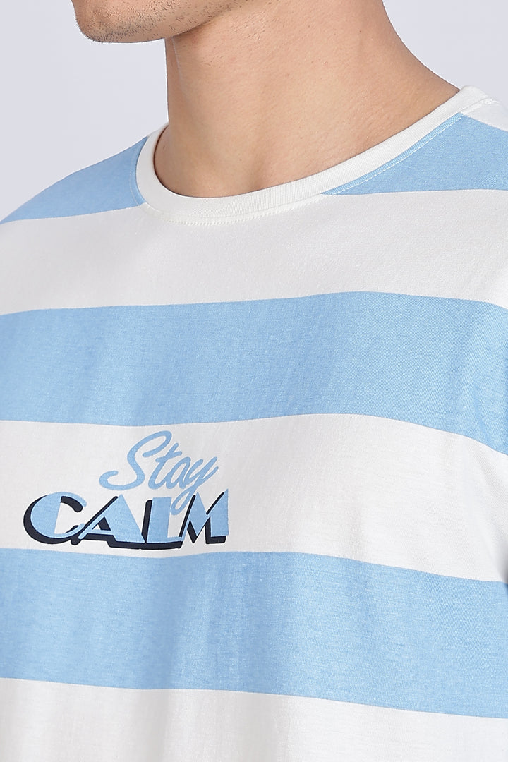 Stay Calm: Blue Stripes Oversized T-shirt