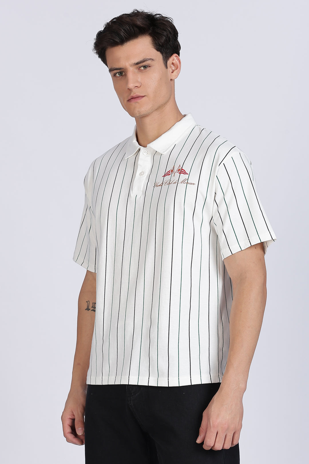 Greek Yacht: Stripes Oversized White Polo Shirt