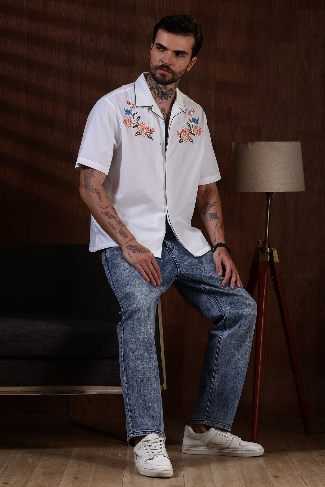 Flower Bouquet: Embroidery White Shirt