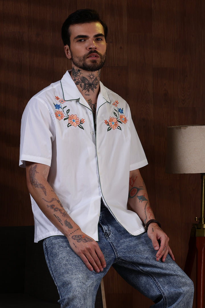 Flower Bouquet: Embroidery White Shirt