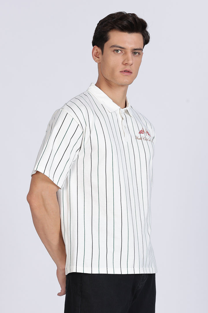 Greek Yacht: Stripes Oversized White Polo Shirt