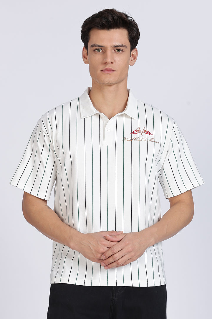 Greek Yacht: Stripes Oversized White Polo Shirt