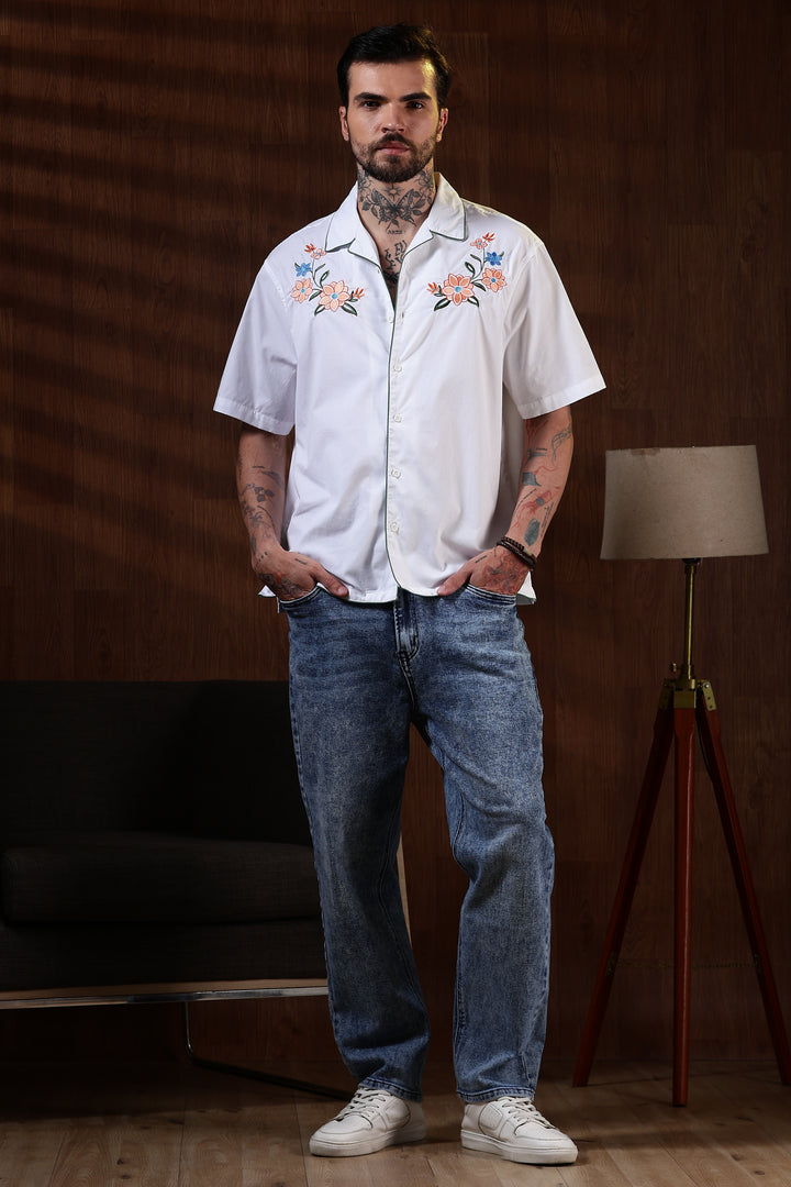 Flower Bouquet: Embroidery White Shirt