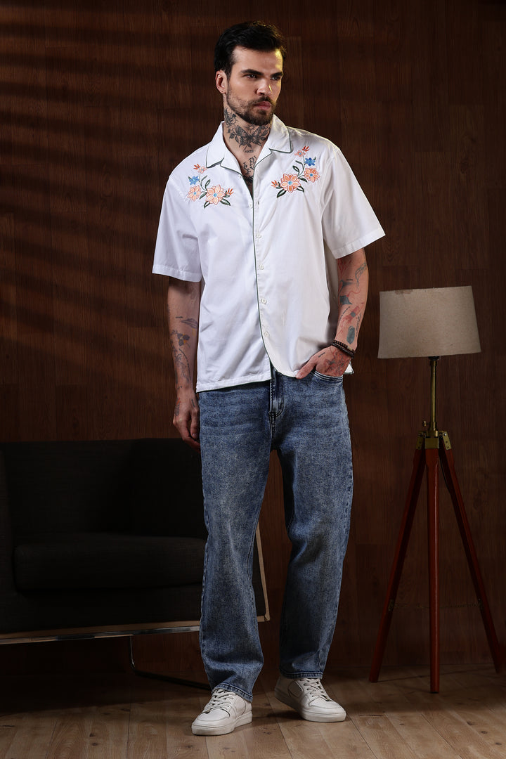 Flower Bouquet: Embroidery White Shirt