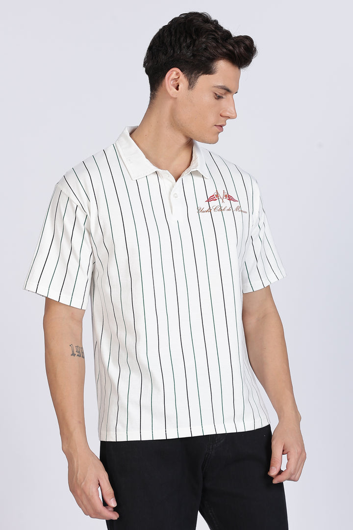 Greek Yacht: Stripes Oversized White Polo Shirt