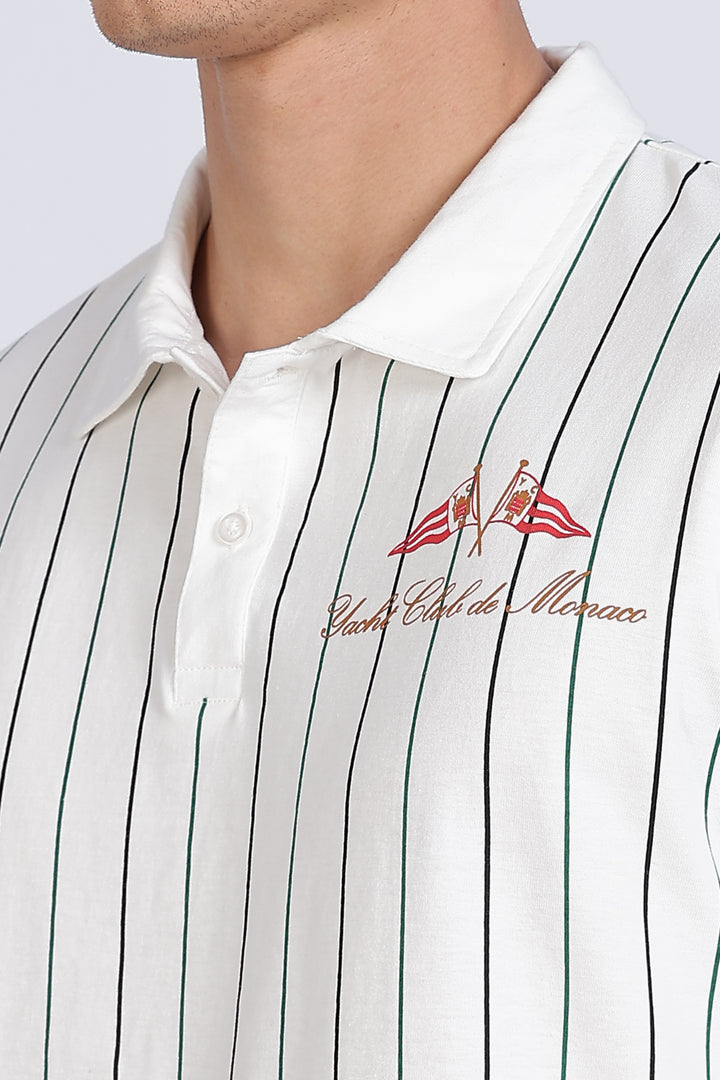 Greek Yacht: Stripes Oversized White Polo Shirt